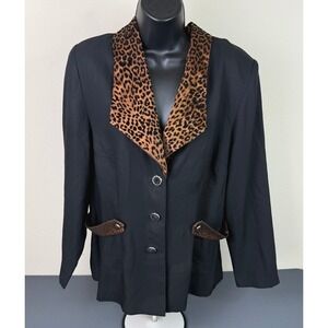 Chad's Place Women's Vintage Leopard Print Collar Blazer Size 14 Formal Office